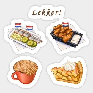 Dutch Food 荷蘭美食插畫 - Haring (Herring), Stroopwafel, Kibbeling, Appeltaart Sticker